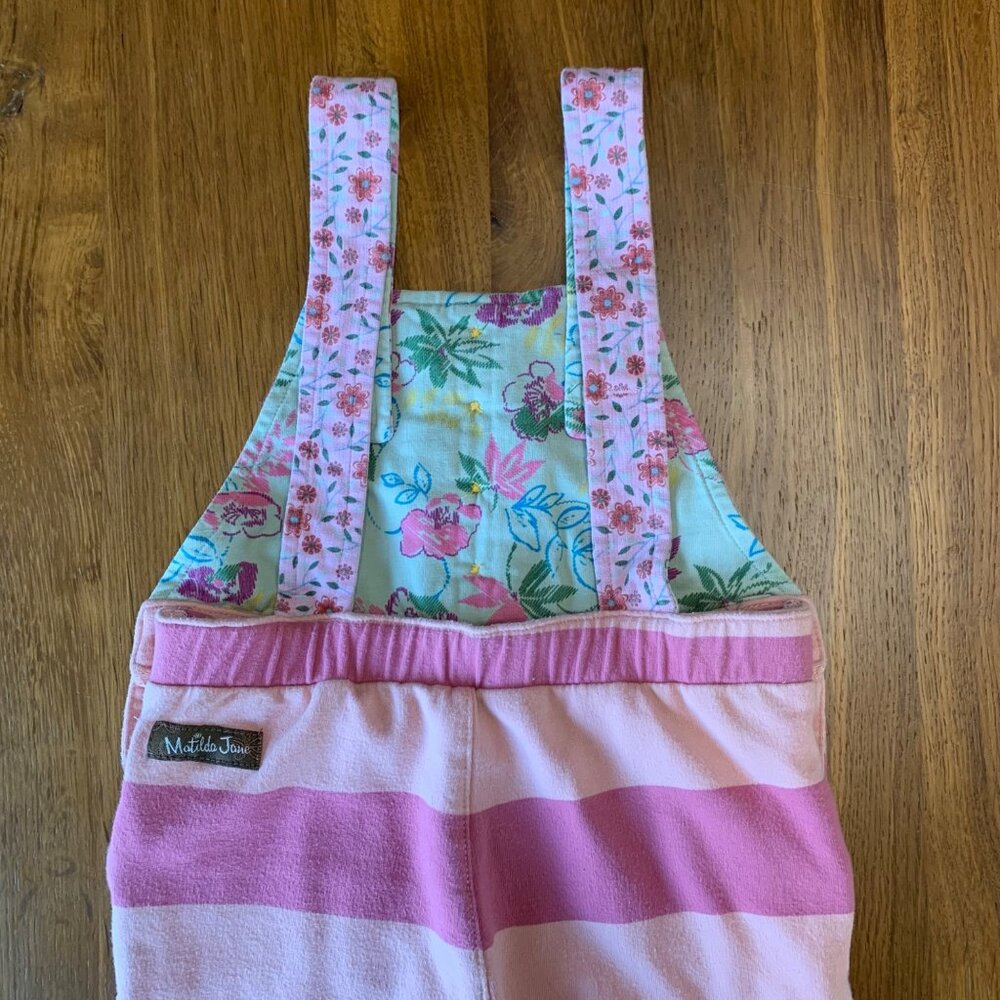 MATILDA JANE Striped Overalls Girls 12-18 Mos Pink Stripes Floral Ruffles Romper - Picture 11 of 11